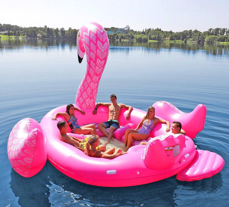 Giant Flamingo Lake Float Seats Up to 6 Adults - Party Bird Island Giant Inflatable Flamingo Water Float