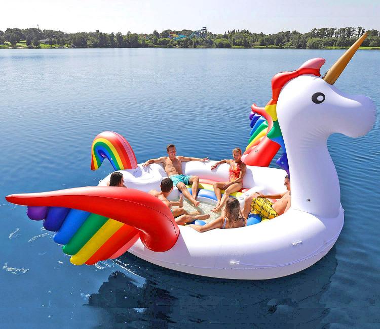 Giant Unicorn Lake Float Seats Up to 6 Adults - Party Bird Island Giant Inflatable Unicorn Water Float