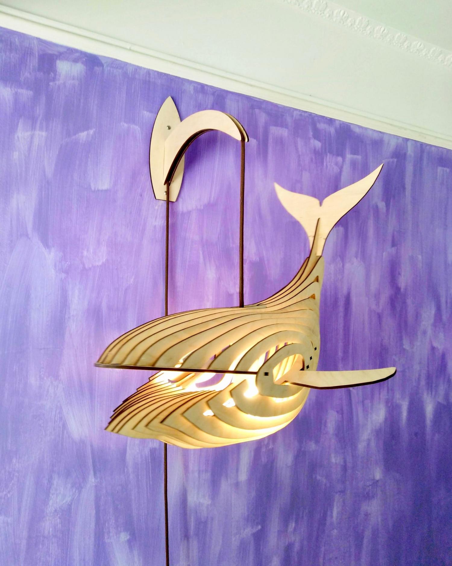 Wooden Giant Whale Pendant Light
