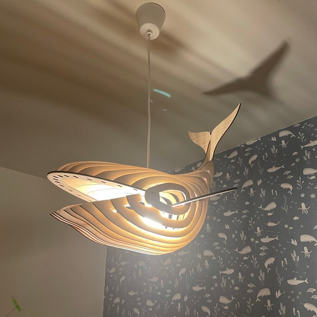 Wooden Giant Whale Pendant Light