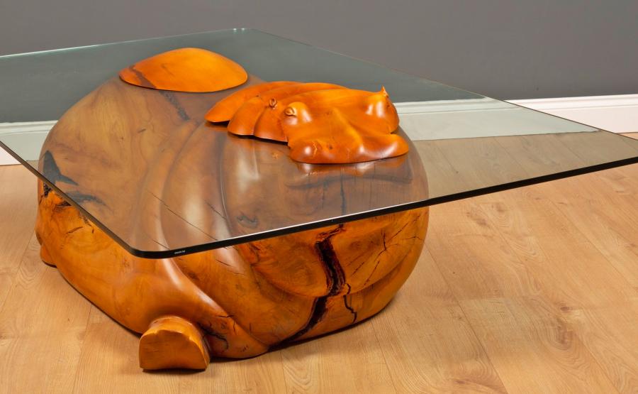  Glass Hippo Table - Designer Hippopotamus Table With Head Peaking Out Of Glass Tabletop