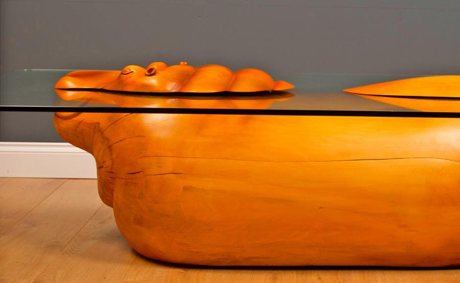  Glass Hippo Table - Designer Hippopotamus Table With Head Peaking Out Of Glass Tabletop