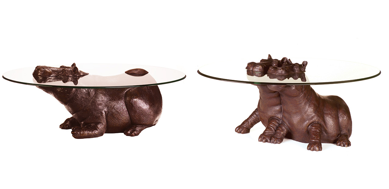  Glass Hippo Table - Designer Hippopotamus Table With Head Peaking Out Of Glass Tabletop