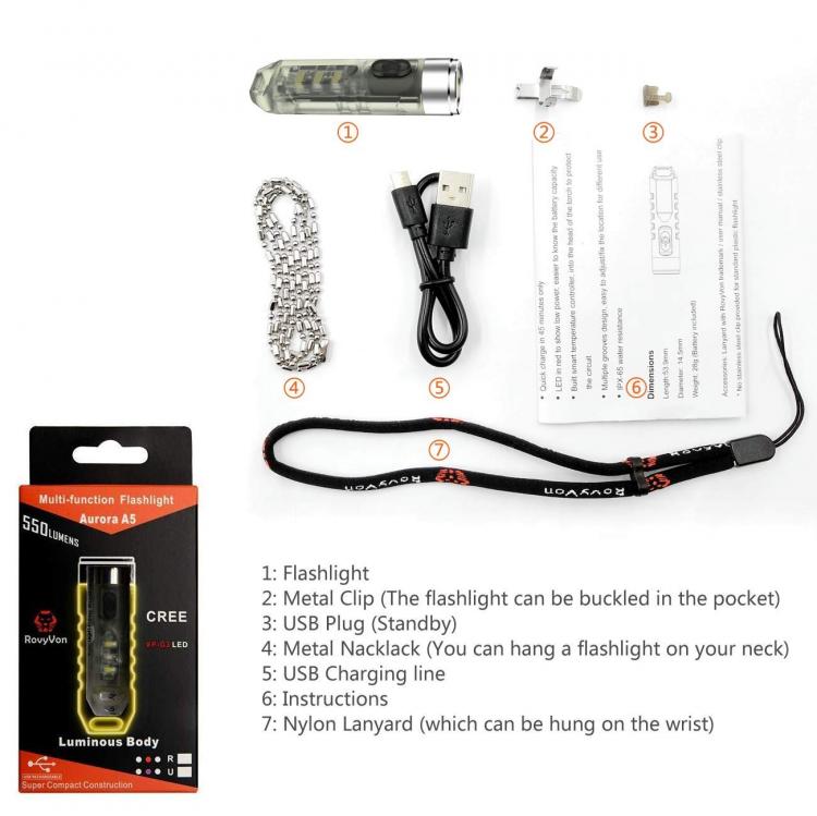 Glow In The Dark Flashlight - Tiny glowing flashlight key-chain