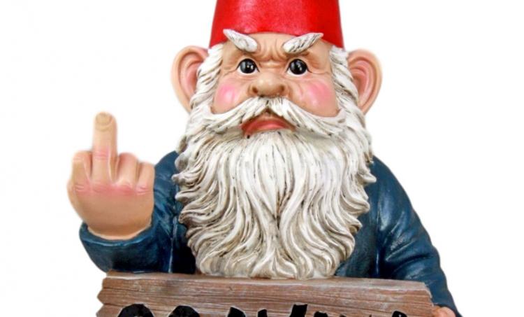 Go Away Garden Gnome - Gnome flipping the bird