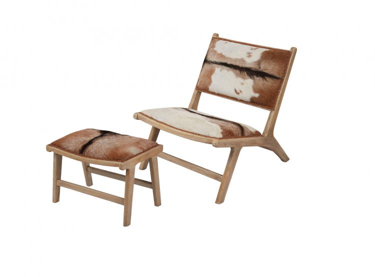 Lazy Suzan Goatskin Leather Lounger Chair and Ottoman