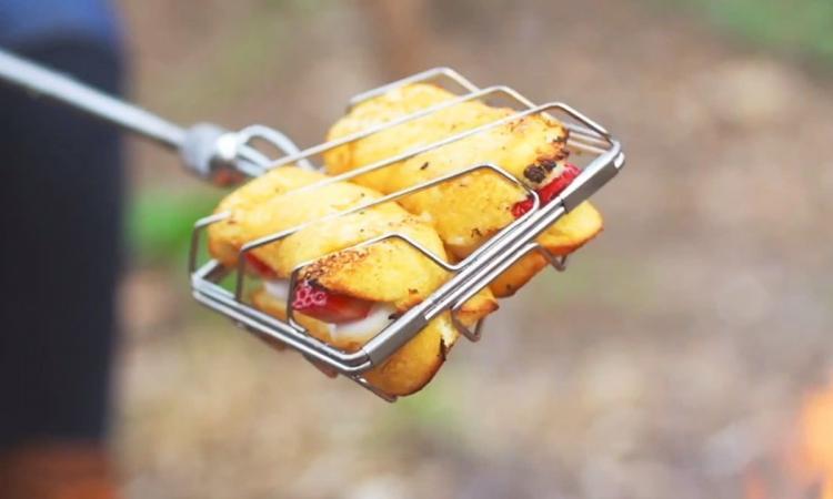 Grubstick Campfire cooking stick - Campfire cage griller lets you cook anything over a camp fire