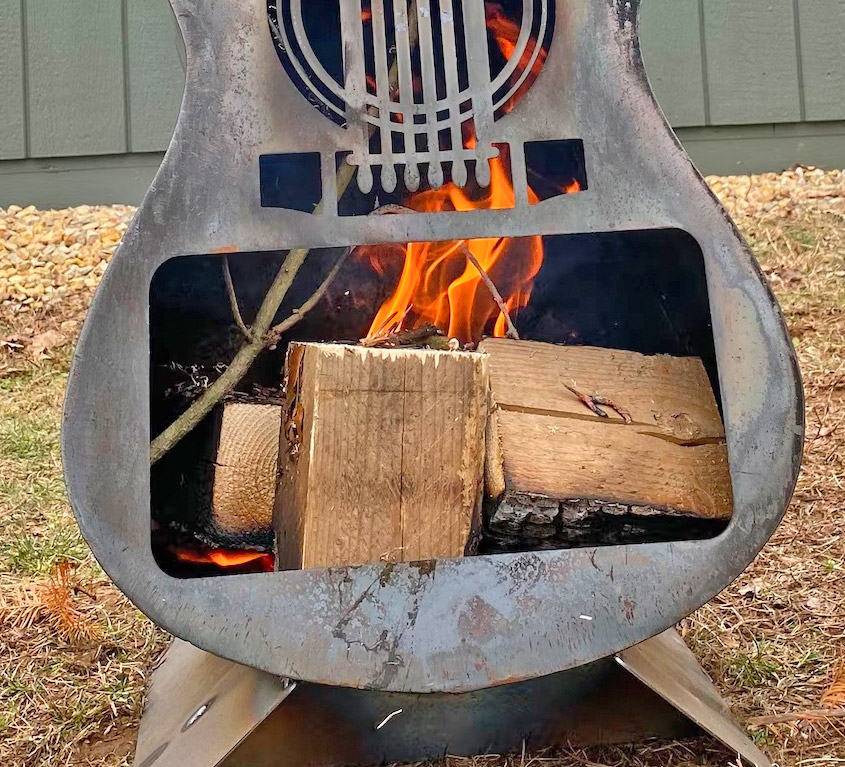 Guitar Fire Pit - Metal guitar shaped wood burning stove