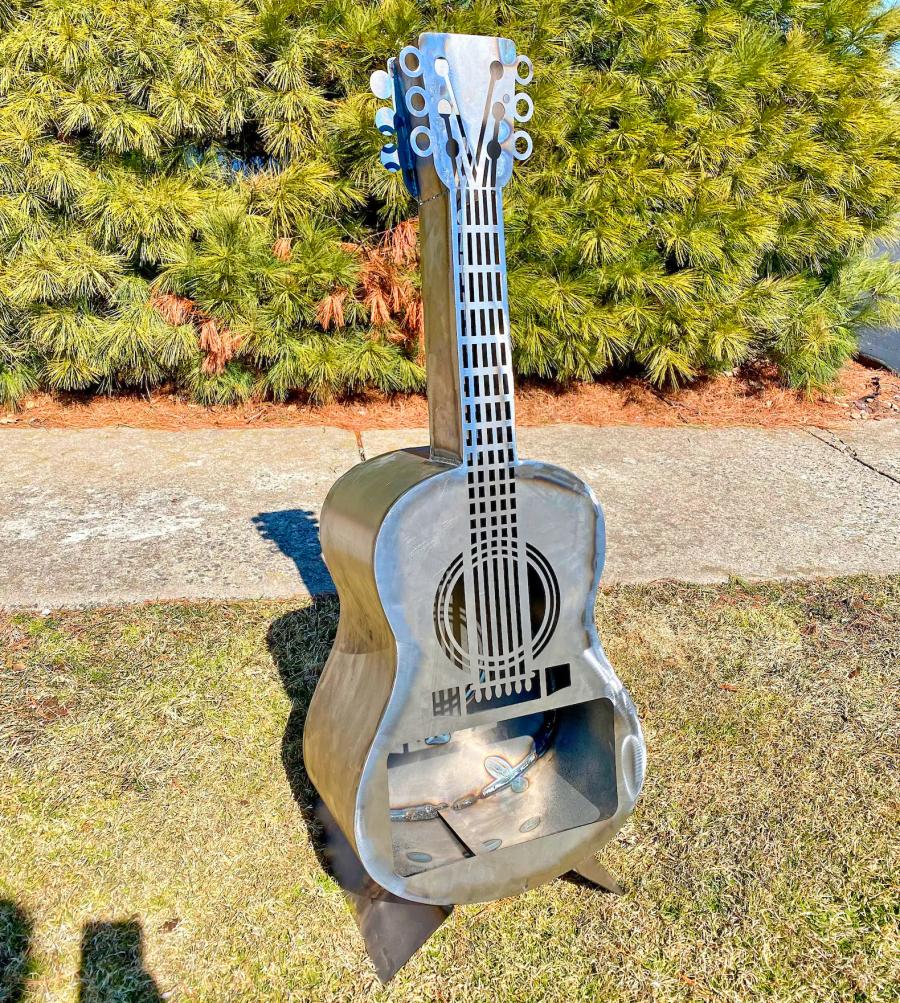 Guitar Fire Pit - Metal guitar shaped wood burning stove