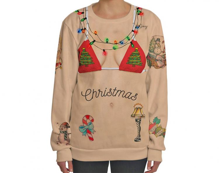 Hairy Chest and Tattoos Ugly Christmas Sweater