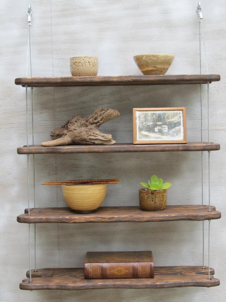 Hanging Driftwood Shelves - Industrial Rustic wooden shelving