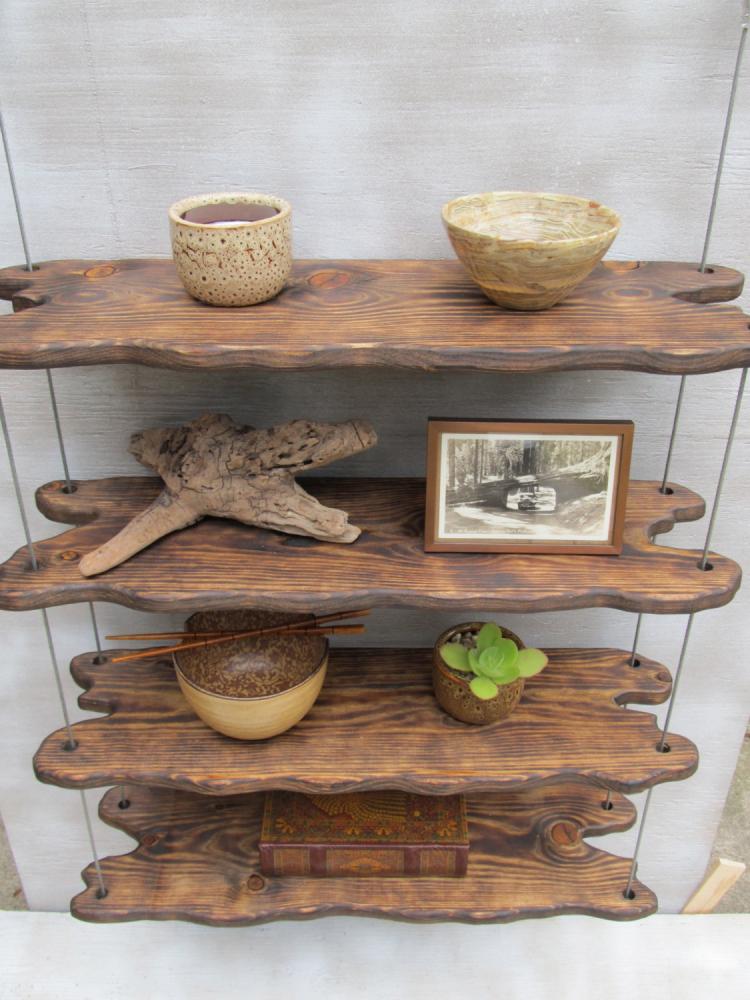 Hanging Driftwood Shelves - Industrial Rustic wooden shelving