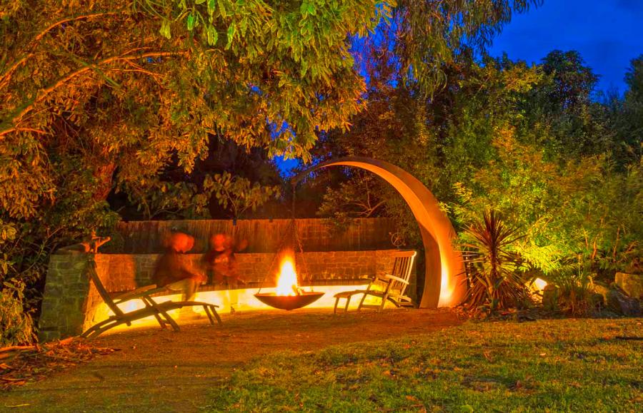 Hanging Fire Pit With Giant Arching Metal Support Beam By Matt Hill