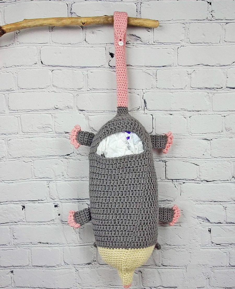 Crochet Hanging Possum Grocery Bag Holder
