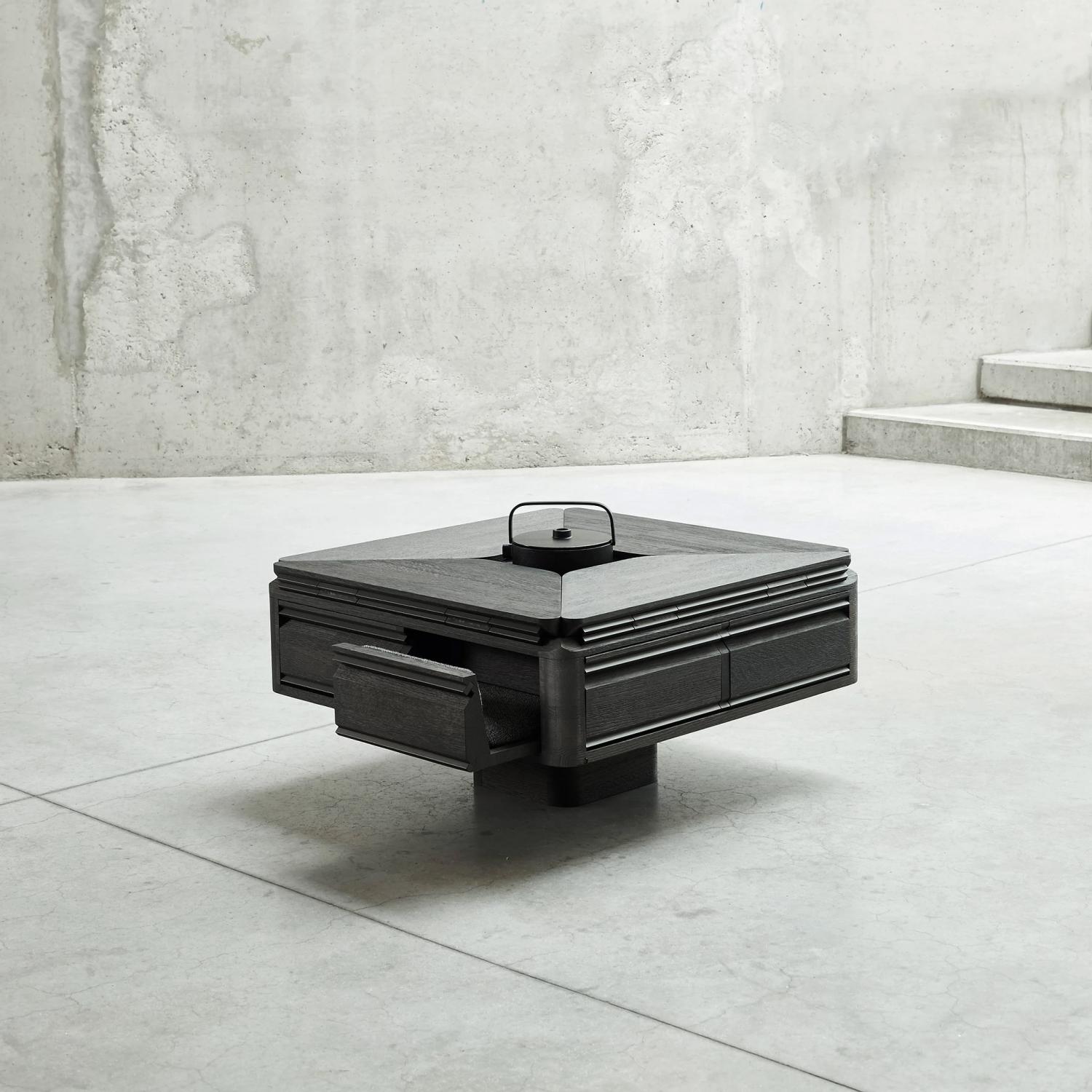 Hasu Japanese-Inspired Tea Table With Hidden Chairs and an Extendable Tabletop