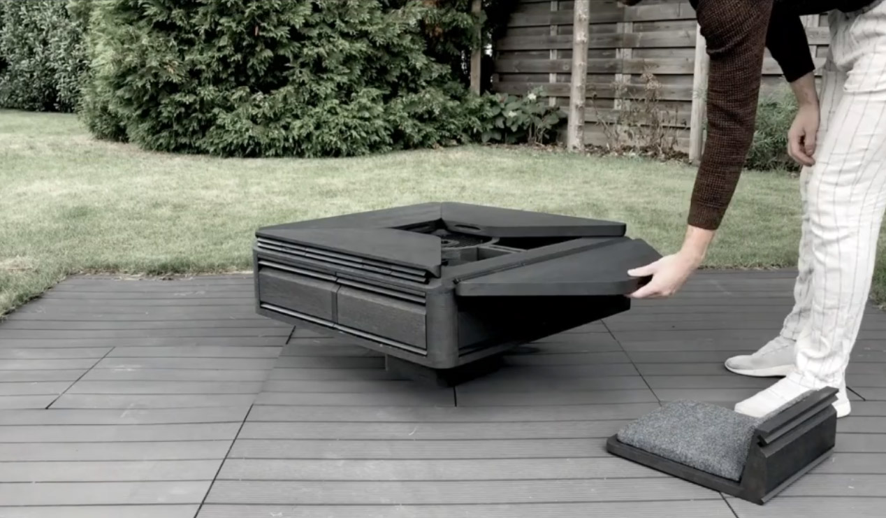 Hasu Japanese-Inspired Tea Table With Hidden Chairs and an Extendable Tabletop