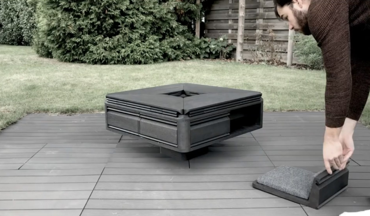 Hasu Japanese-Inspired Tea Table With Hidden Chairs and an Extendable Tabletop