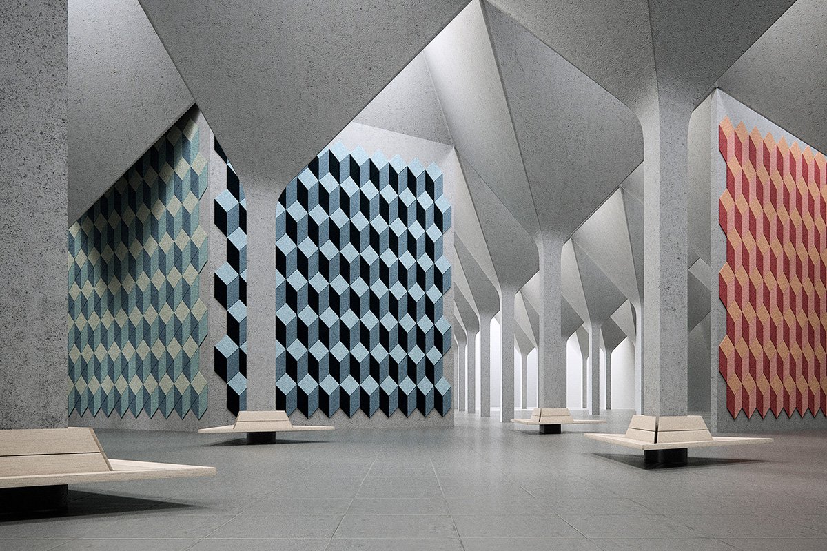 Hexagon Wall Tiles - Sound absorbing wood wool hexagon wall mural tiles