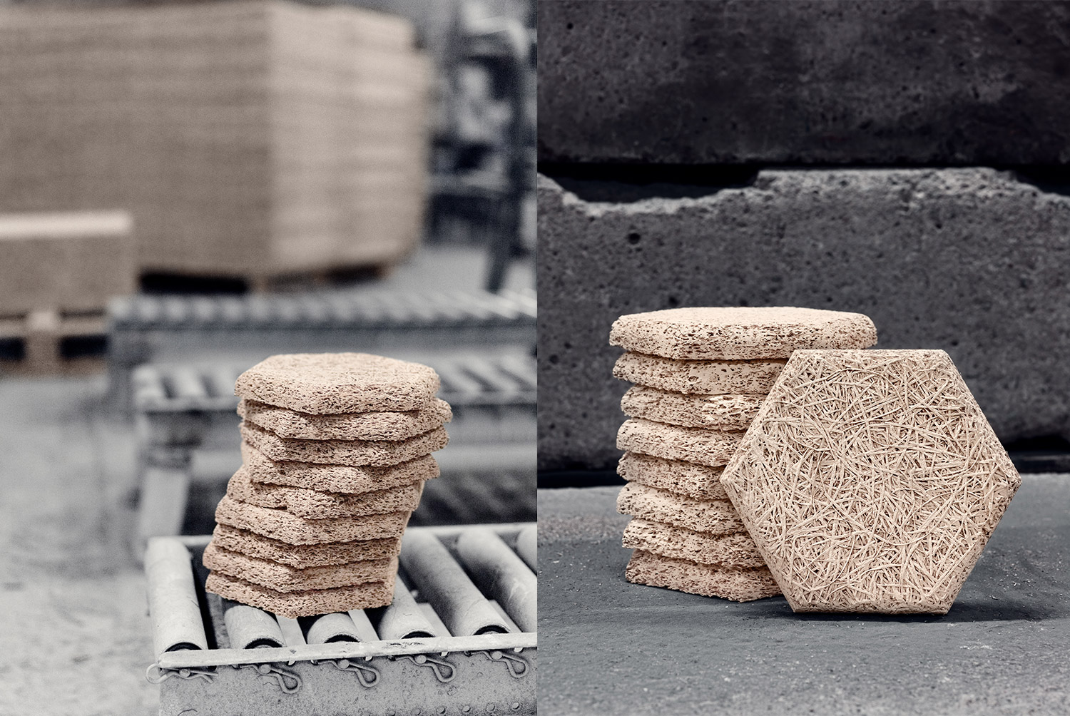 Hexagon Wall Tiles - Sound absorbing wood wool hexagon wall mural tiles