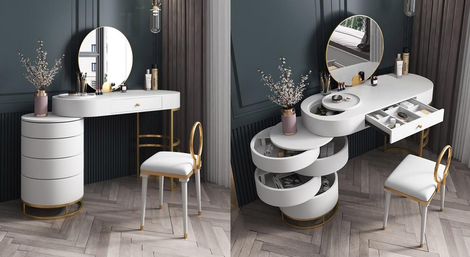 The Ultimate Hideaway Makeup Vanity - Wooden makeup vanity with hidden mirror, chair, and storage
