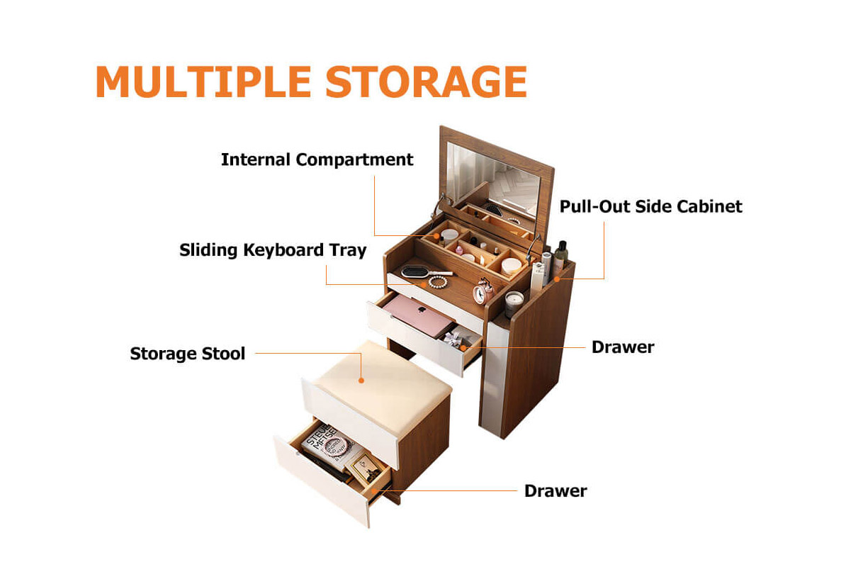 The Ultimate Hideaway Makeup Vanity - Wooden makeup vanity with hidden mirror, chair, and storage