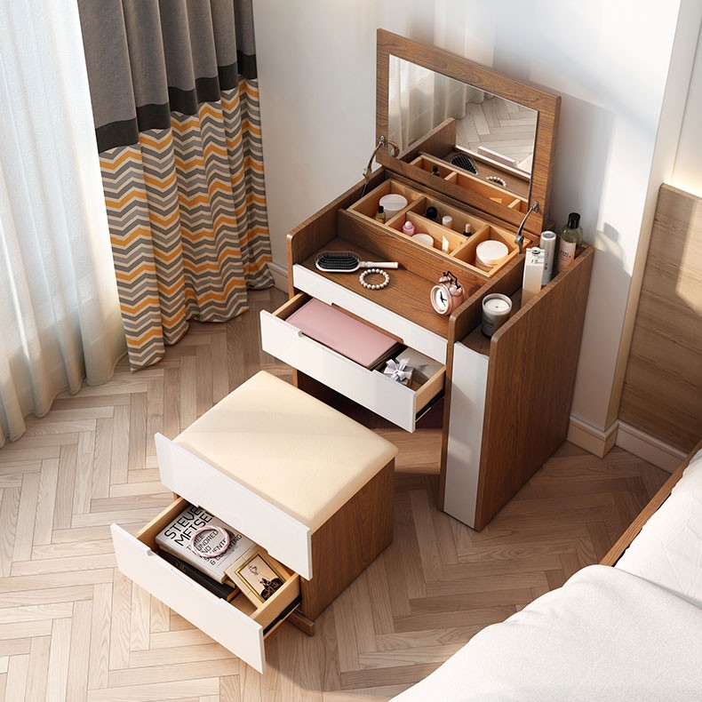 The Ultimate Hideaway Makeup Vanity - Wooden makeup vanity with hidden mirror, chair, and storage
