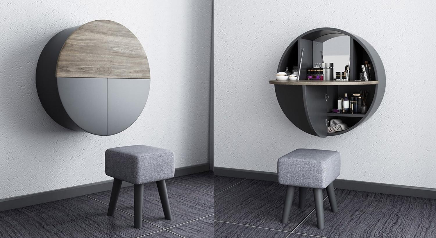 The Ultimate Hideaway Makeup Vanity - Wooden makeup vanity with hidden mirror, chair, and storage