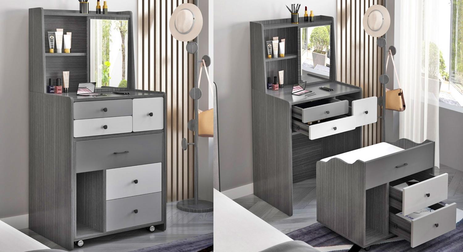 The Ultimate Hideaway Makeup Vanity - Wooden makeup vanity with hidden mirror, chair, and storage