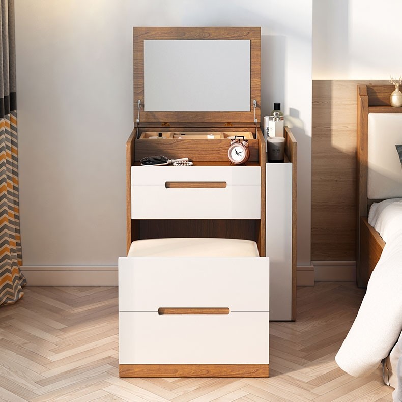 The Ultimate Hideaway Makeup Vanity - Wooden makeup vanity with hidden mirror, chair, and storage