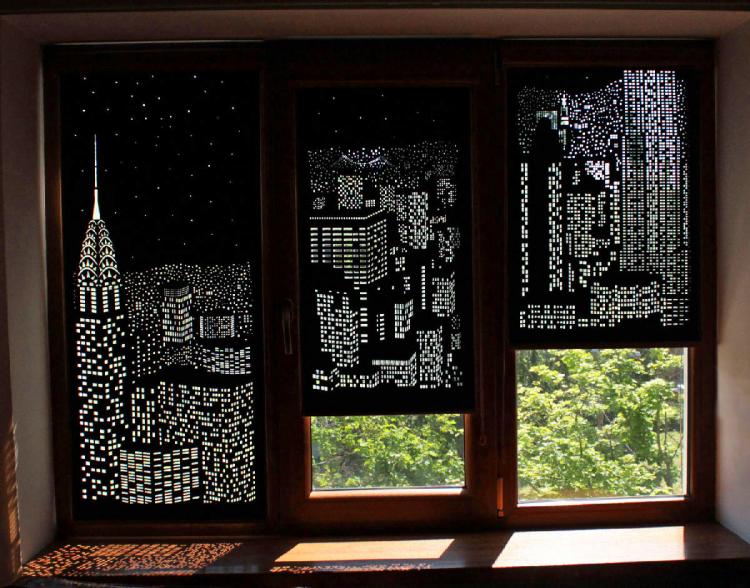 HoleRoll Cutout Blackout Curtains with city landscape design