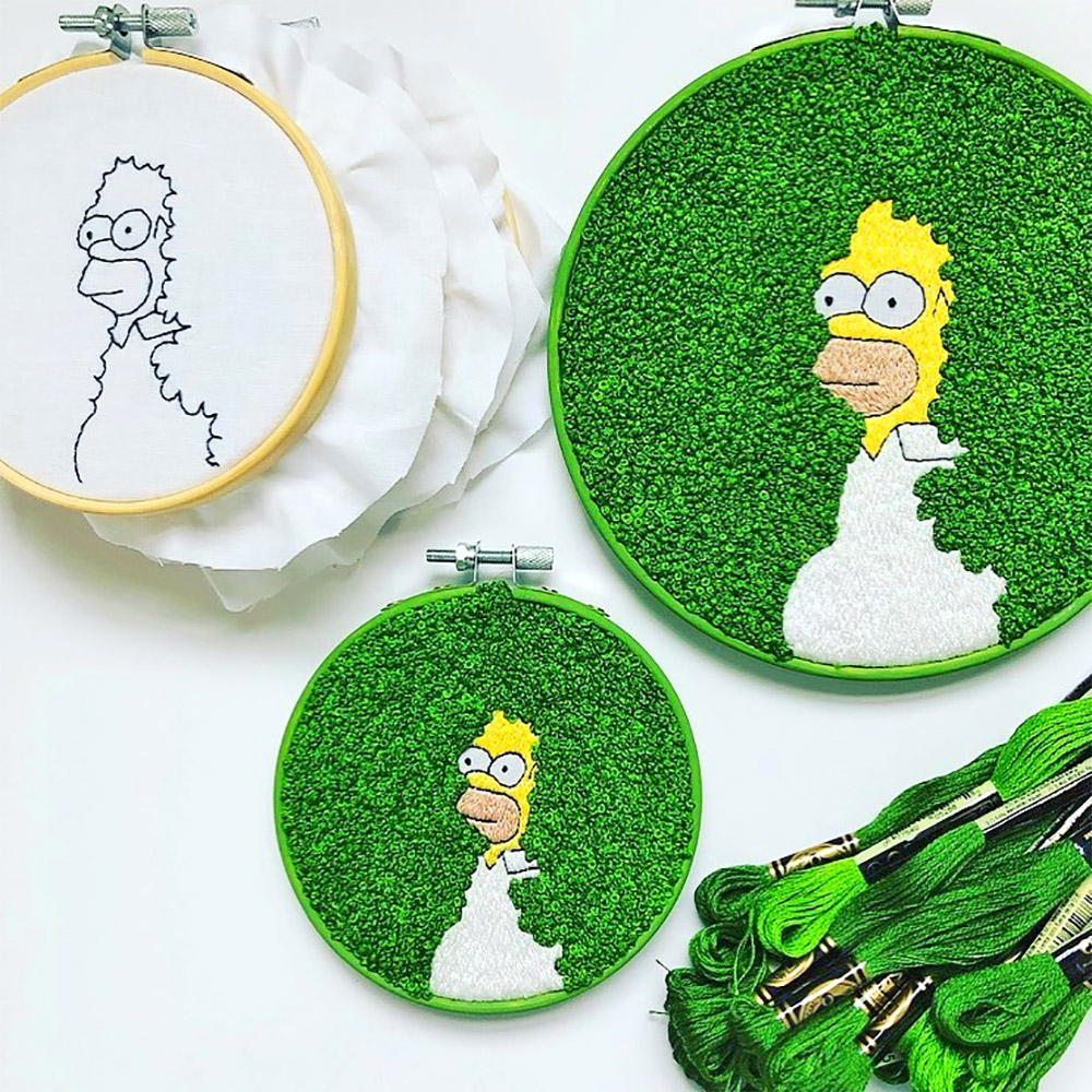 Homer Backing Up Into The Bushes - Home Simpson Bushes Meme Cross Stitch