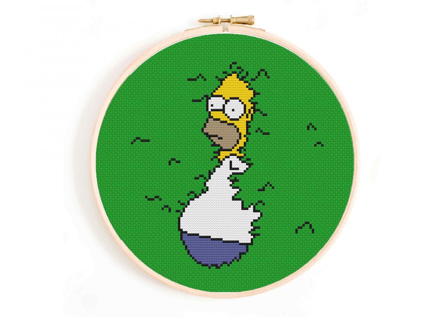 Homer Backing Up Into The Bushes - Home Simpson Bushes Meme Cross Stitch