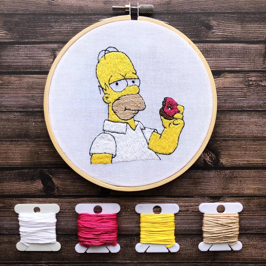 Homer Backing Up Into The Bushes - Home Simpson Bushes Meme Cross Stitch