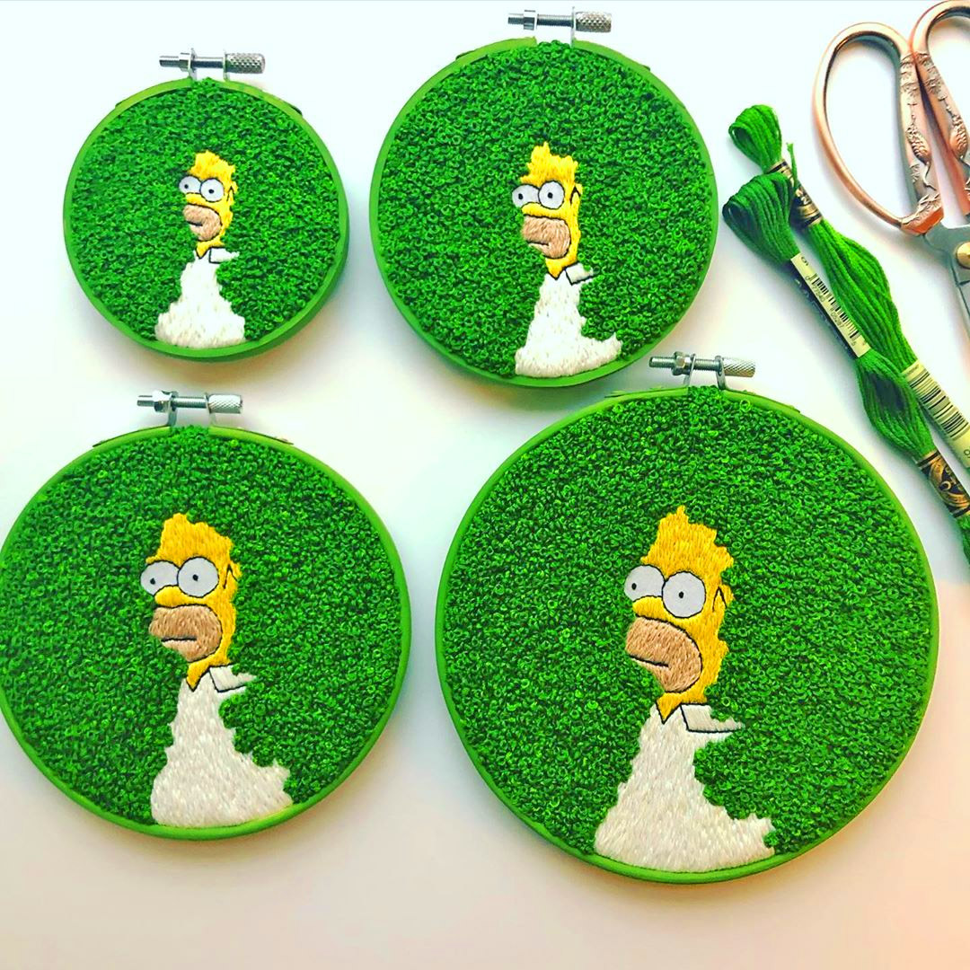 Homer Backing Up Into The Bushes - Home Simpson Bushes Meme Cross Stitch
