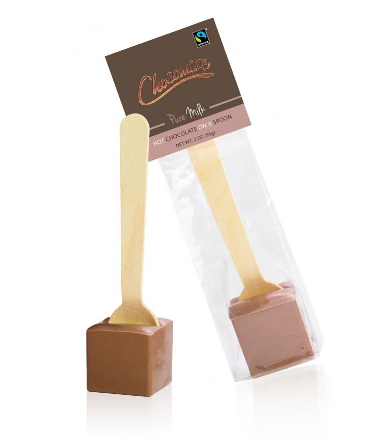Pre-made hot chocolate on a stick - Cubes of hot chocolate on a spoon - Chocomize