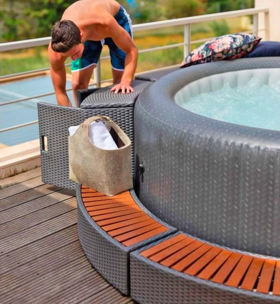 Modular Wicker Hot Tub Surround Table and Stairs