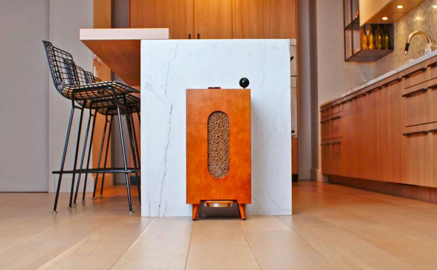 Houndsy Mid-century Wooden Dog Food Dispenser and kibble storage container