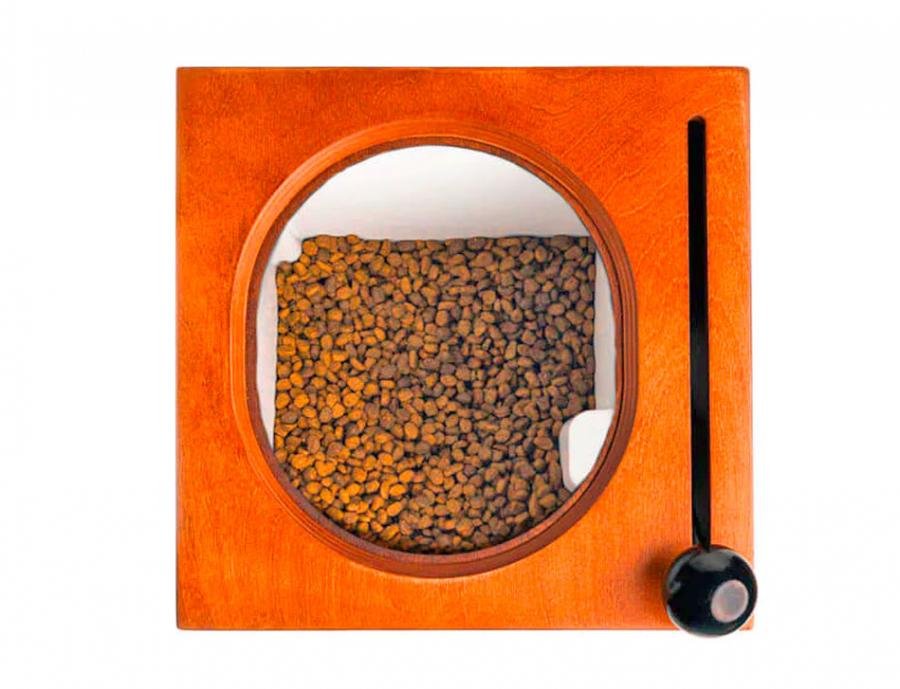 Houndsy Mid-century Wooden Dog Food Dispenser and kibble storage container