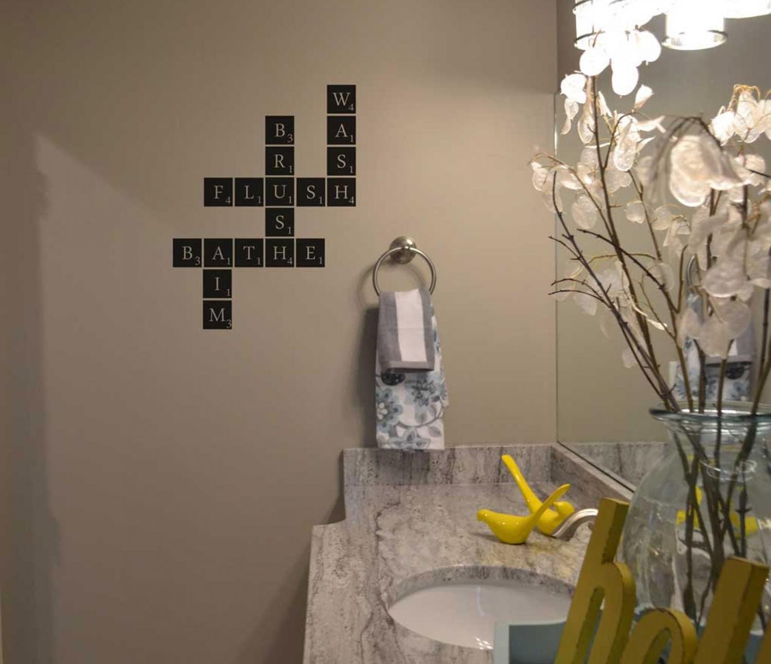 Wash Brush Flush Bathe Aim Scrabble Wall Bathroom Decal