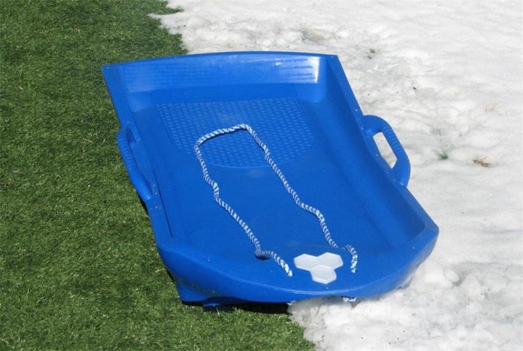 Ice Sled - Ice Meister Slicer - All-Season Sled rides on blocks of ice on grass