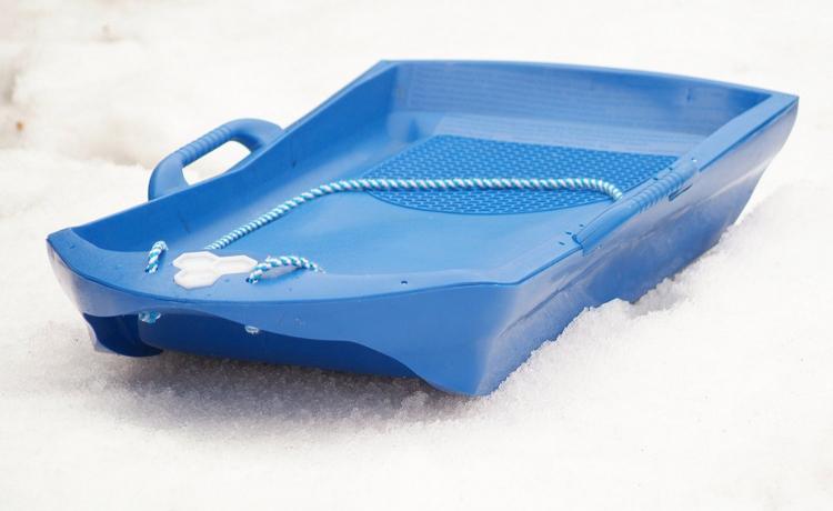 Ice Sled - Ice Meister Slicer - All-Season Sled rides on blocks of ice on grass