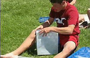Ice Sled - Ice Meister Slicer - All-Season Sled rides on blocks of ice on grass
