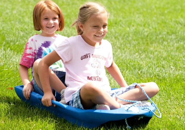 Ice Sled - Ice Meister Slicer - All-Season Sled rides on blocks of ice on grass