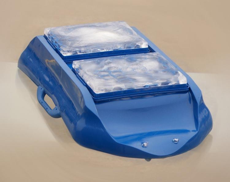 Ice Sled - Ice Meister Slicer - All-Season Sled rides on blocks of ice on grass