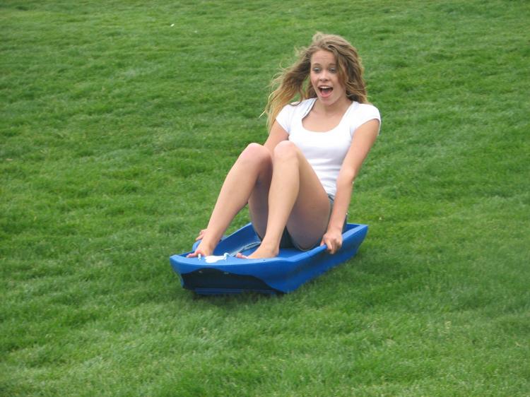 Ice Sled - Ice Meister Slicer - All-Season Sled rides on blocks of ice on grass