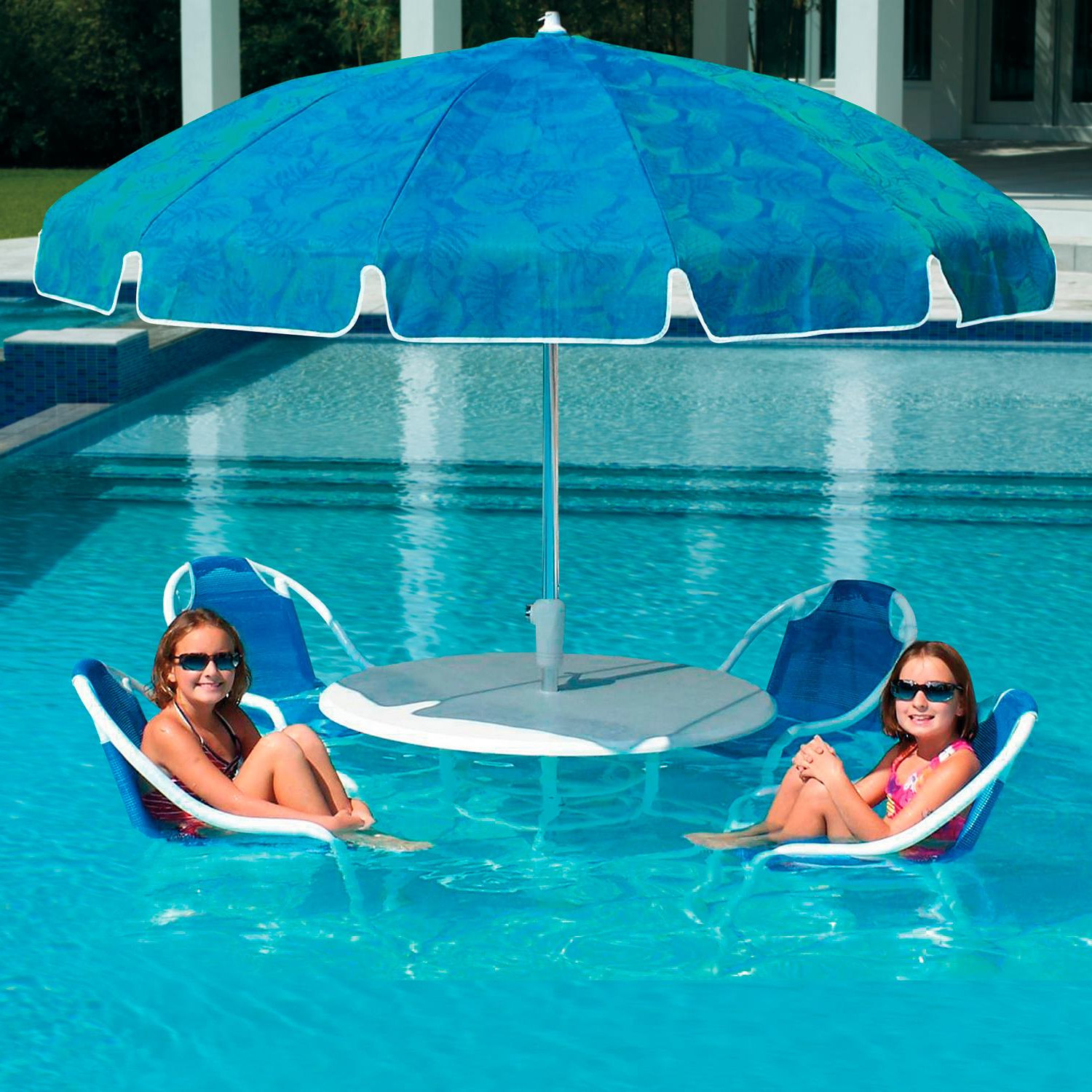 In-pool table and chairs with umbrella - Submergible table and chairs