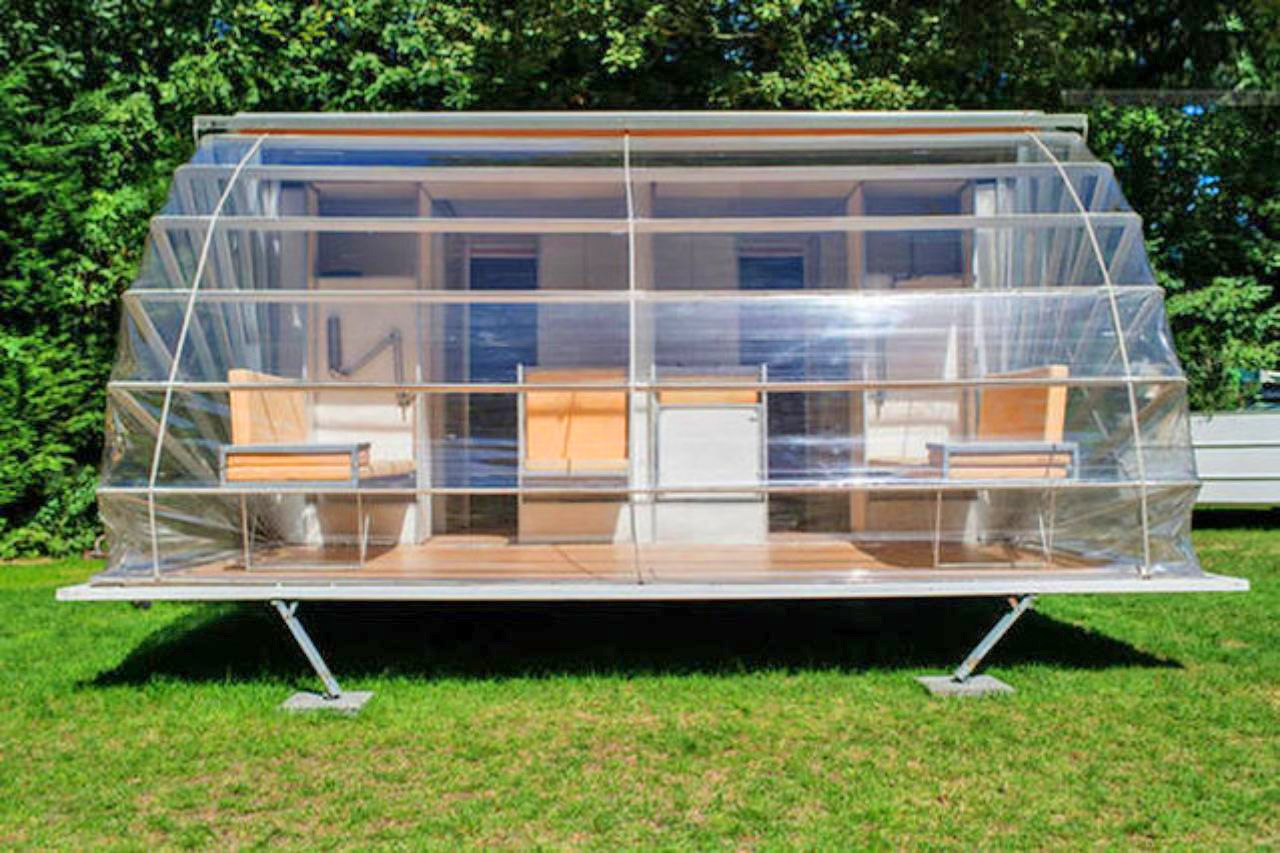 Folding Camping Trailer Expands To Triple Its Size With Fold-Out Awnings - De Markies Expanding Retro Trailer