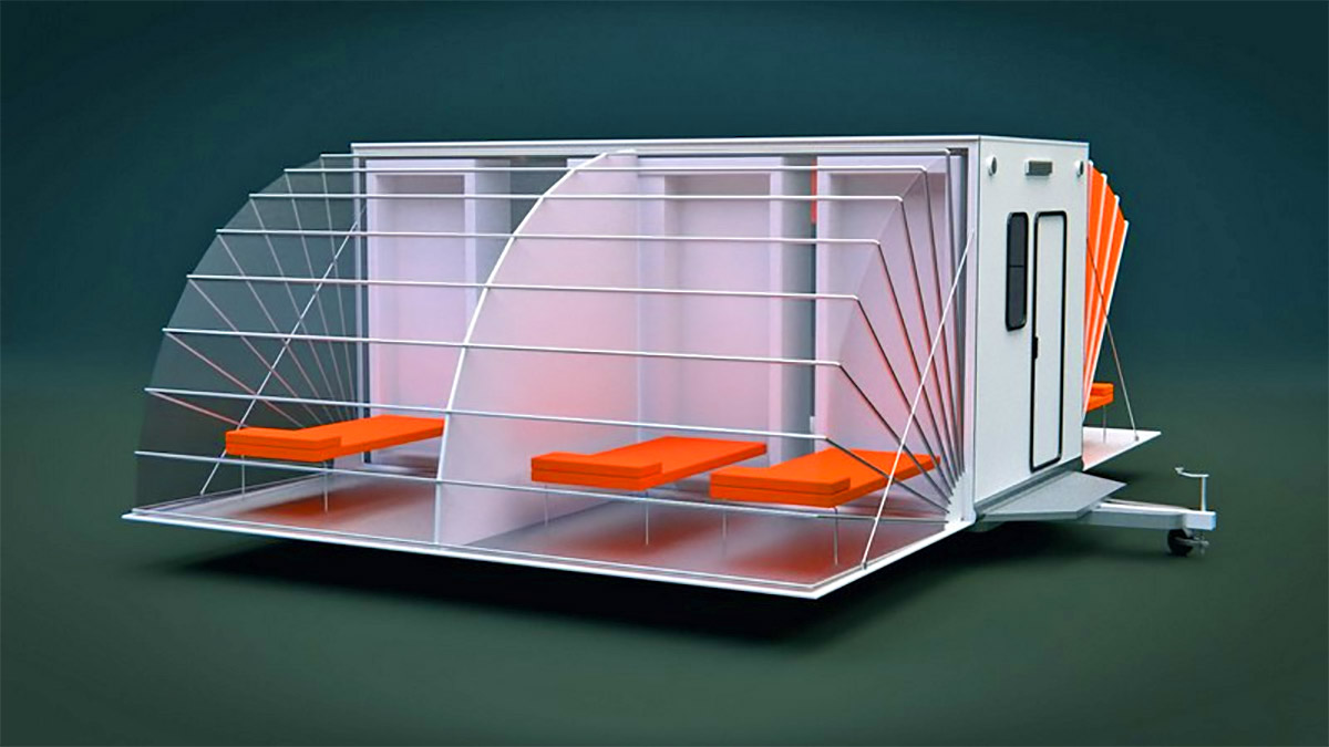 Folding Camping Trailer Expands To Triple Its Size With Fold-Out Awnings - De Markies Expanding Retro Trailer