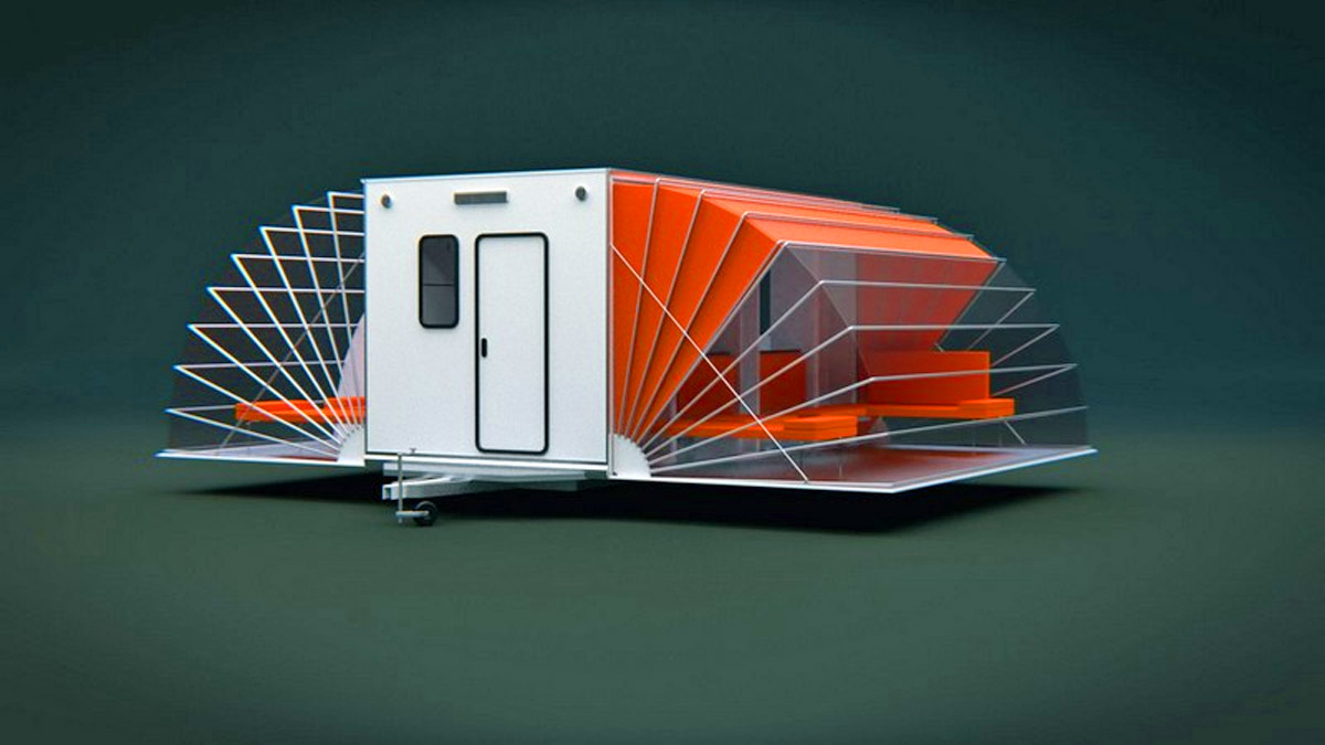 Folding Camping Trailer Expands To Triple Its Size With Fold-Out Awnings - De Markies Expanding Retro Trailer