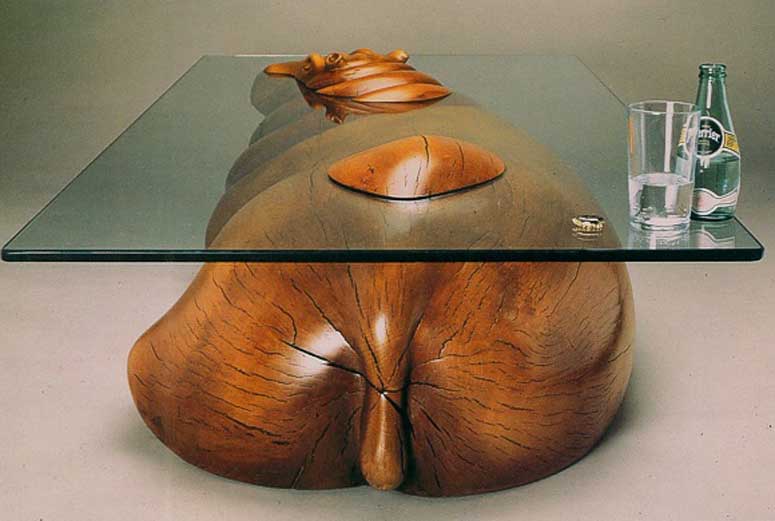  Glass Hippo Table - Designer Hippopotamus Table With Head Peaking Out Of Glass Tabletop